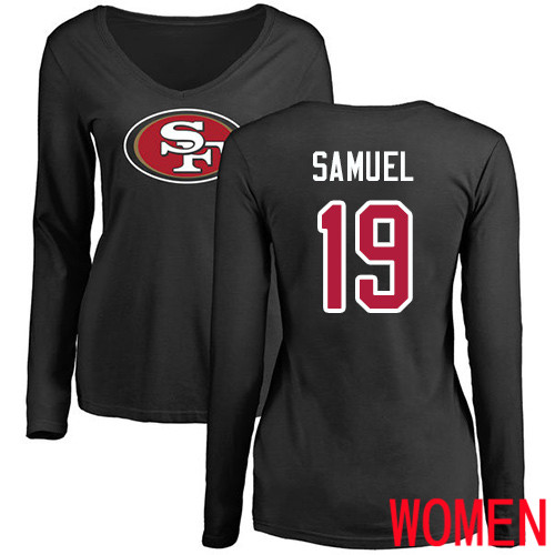 San Francisco 49ers Black Women Deebo Samuel Name and Number Logo 19 Long Sleeve